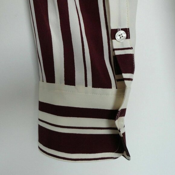 NWT TORY BURCH Stretch Silk Dark Plum Awning Stripe Button Down Top Blouse 6 - Picture 4 of 7